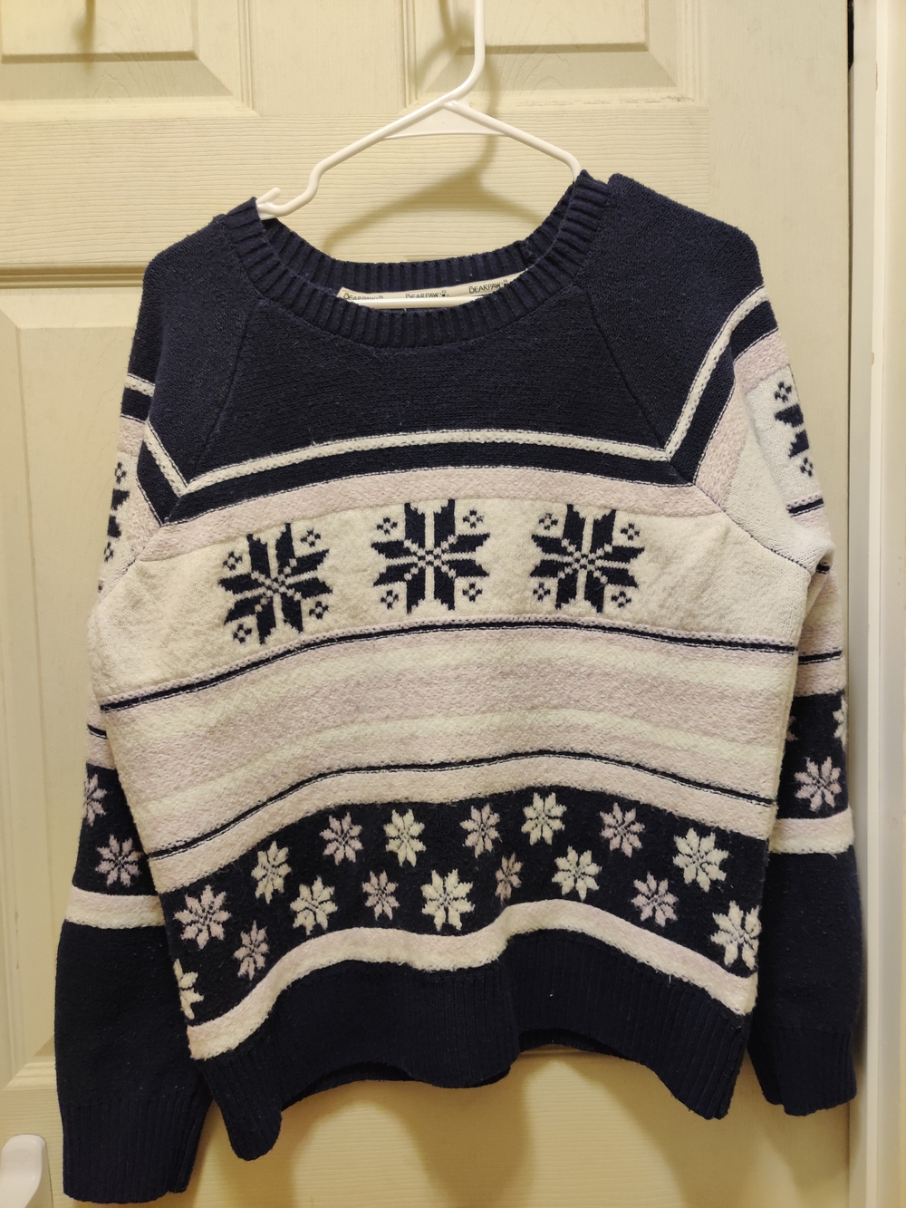 BearPaw Navy and Cream Snowflake Crewneck Sweater